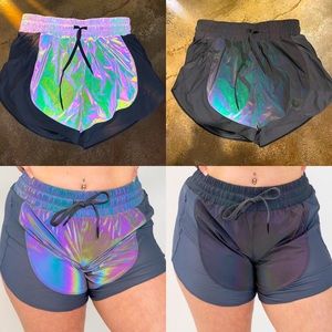 Curves N Combatboots - Holographic Running Shorts (M)